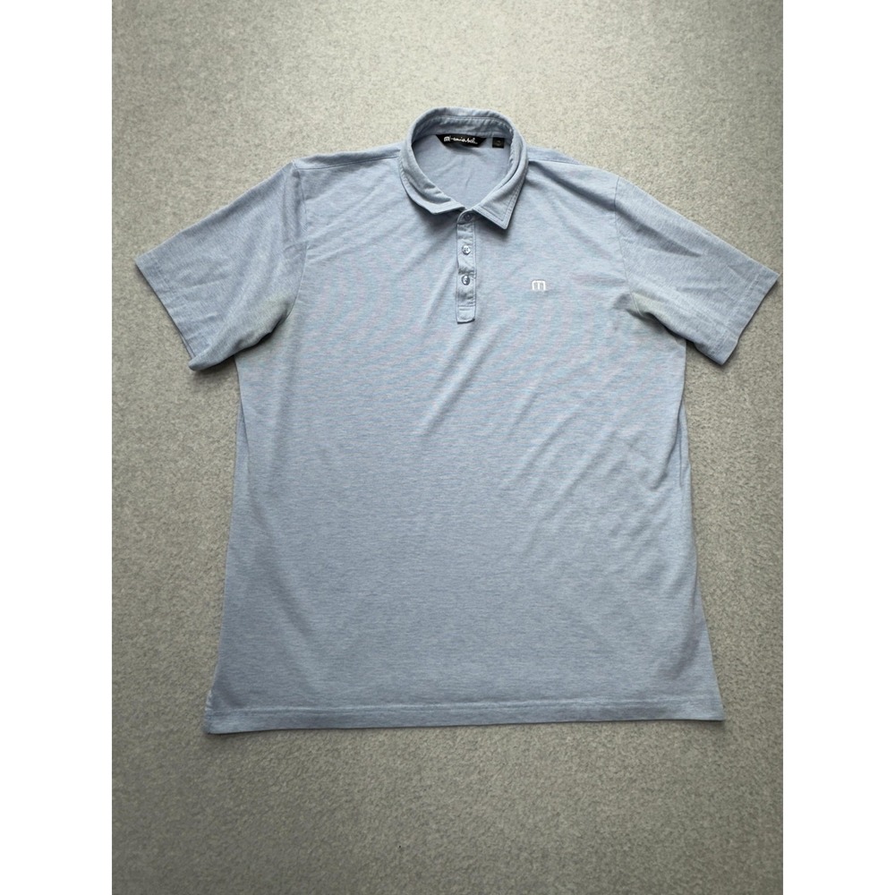 Travis Mathew‎ Polo Shirt Mens 2XL Blue Microstripe Golf Performance Pima Cotton